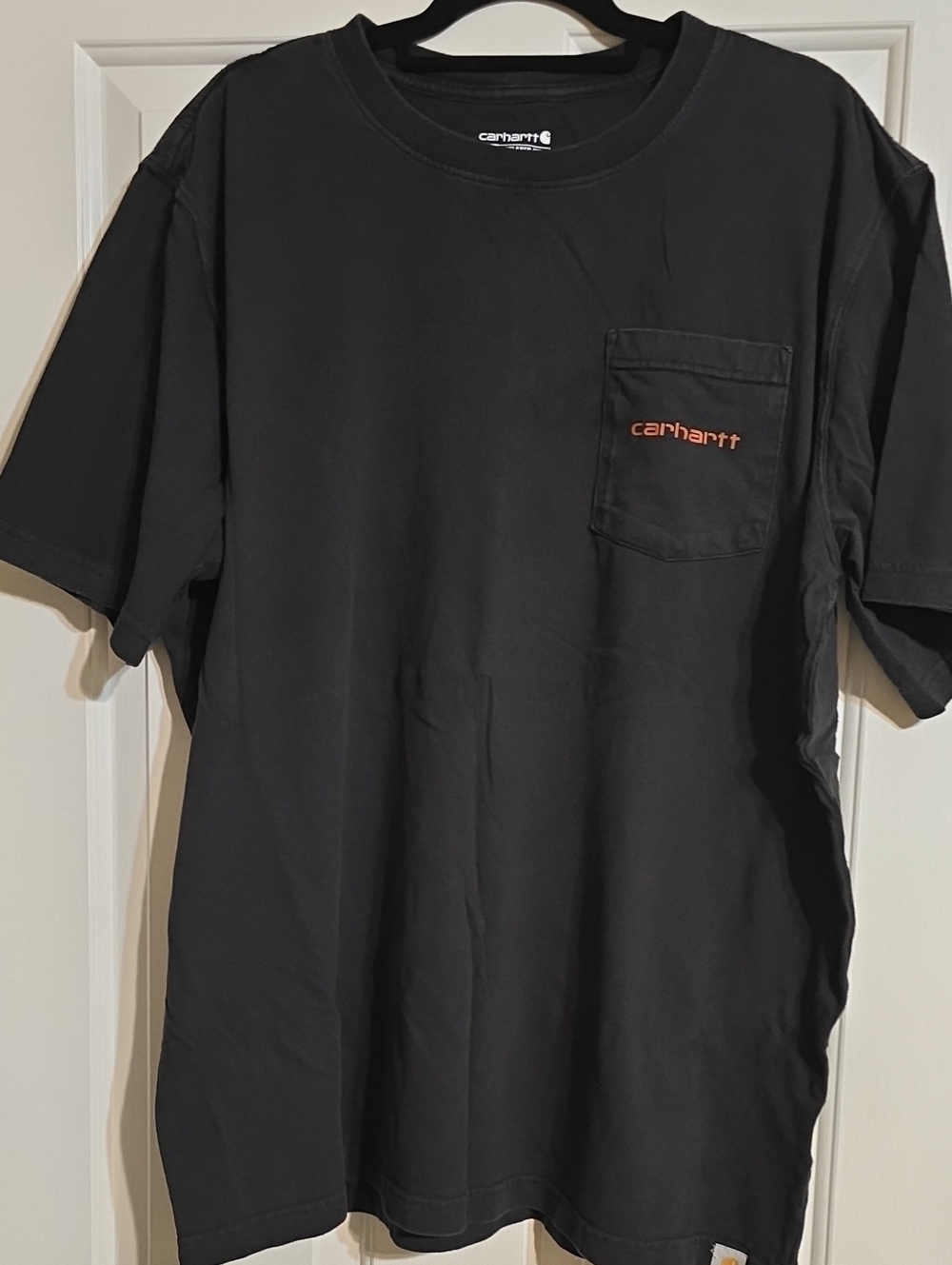 Carhartt Black Short-Sleeve Pocket Tee with Orange Logo